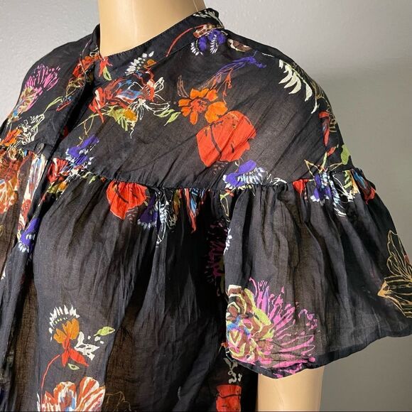 Free People Sweet Escape Floral Button Down Cropped Blouse Black Multi color Sm - Picture 6 of 14